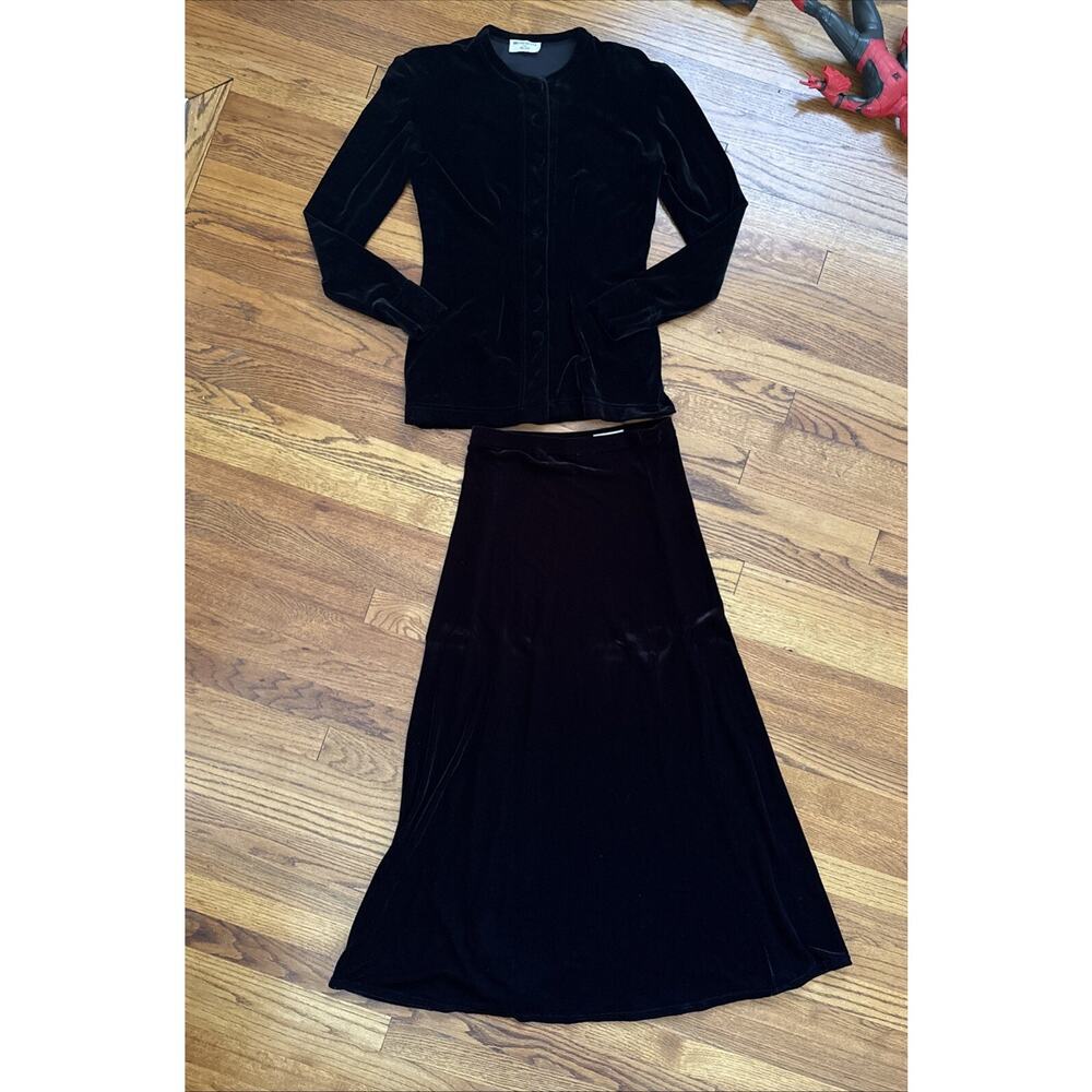 Vintage Bruno Duluc Kush Velvet 2 Pieces Jacket Skirt Velour Stretch Size S